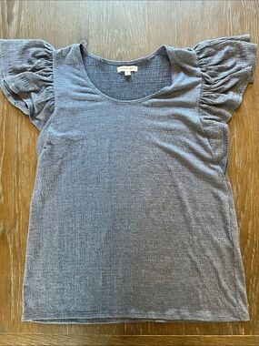 Max Studio Heather Blue Scoop-Neck Puff Sleeve Tee